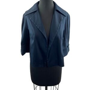 BOTONDI MILANO Navy Blue Cotton Blend 3/4 Sleeve Open Front Notched Lapel Top 44
